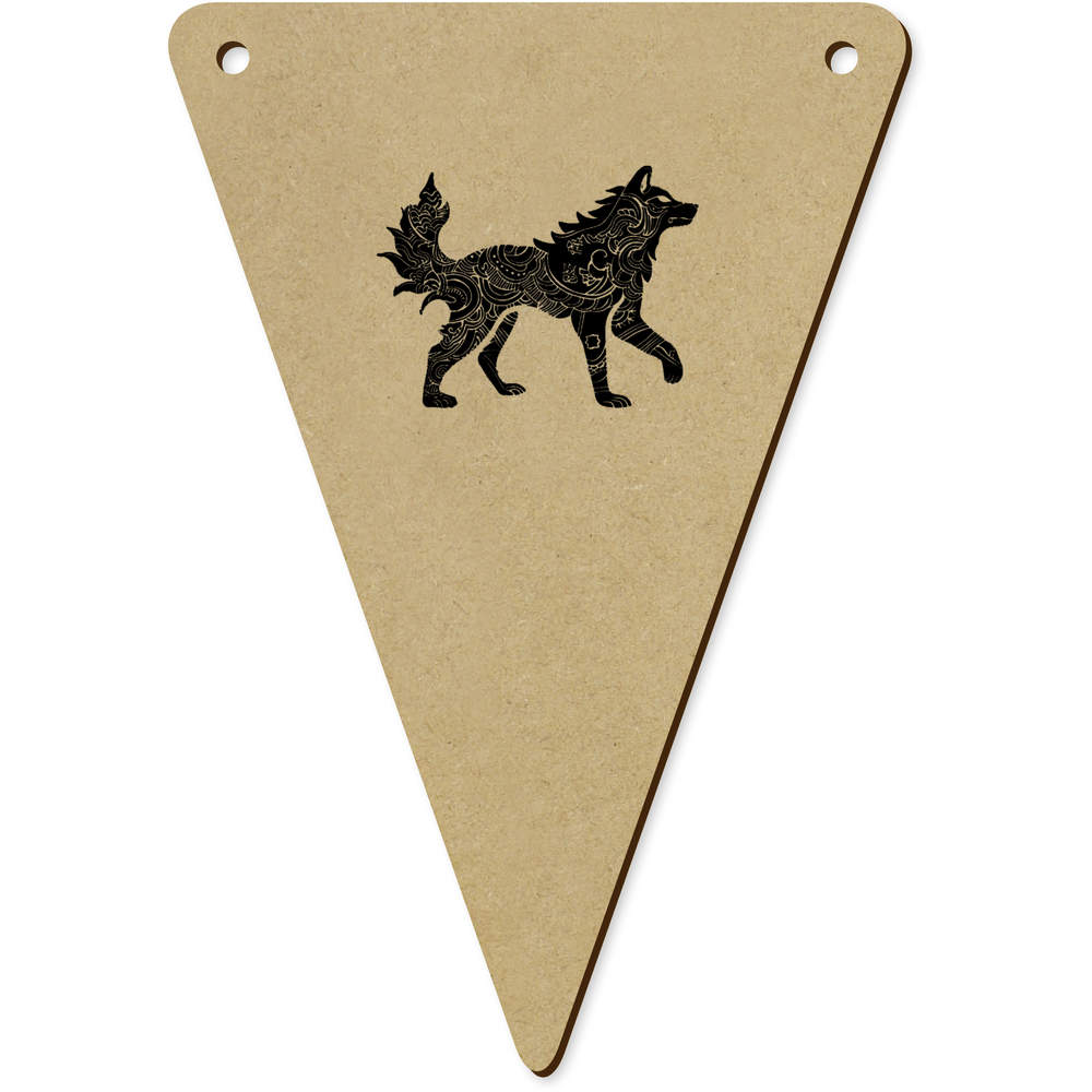 5 x 140mm 'Tribal Wolf Side View' Wooden Bunting Flags (BN00089542)