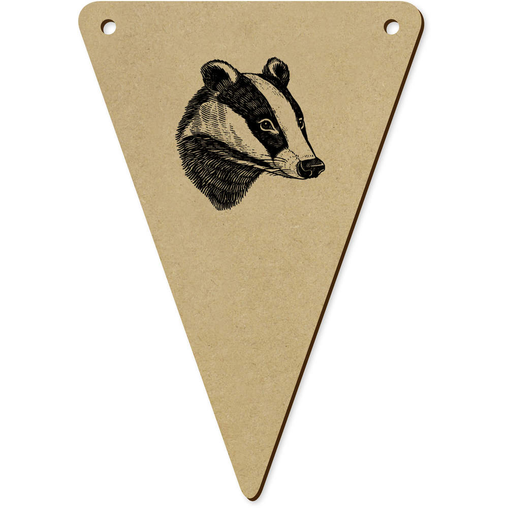 5 x 140mm 'Badger Portrait' Wooden Bunting Flags (BN00089897)