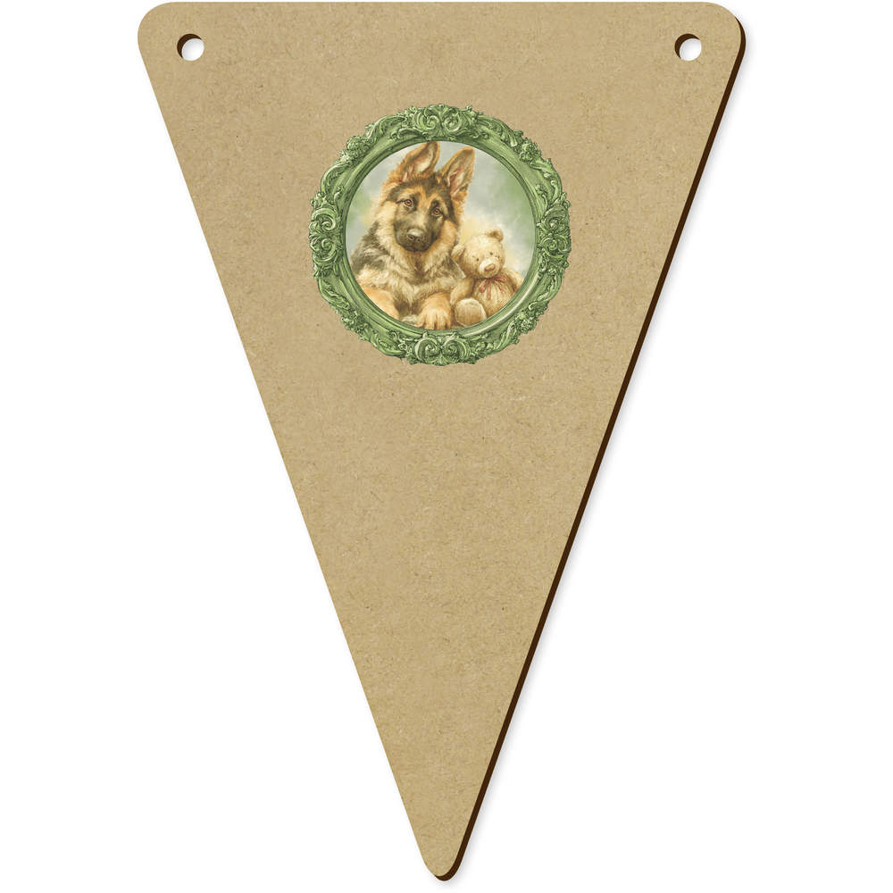 5 x 140mm 'German Shepherd Puppy with Teddy Bear' Wooden Bunting Flags (BN00090029)