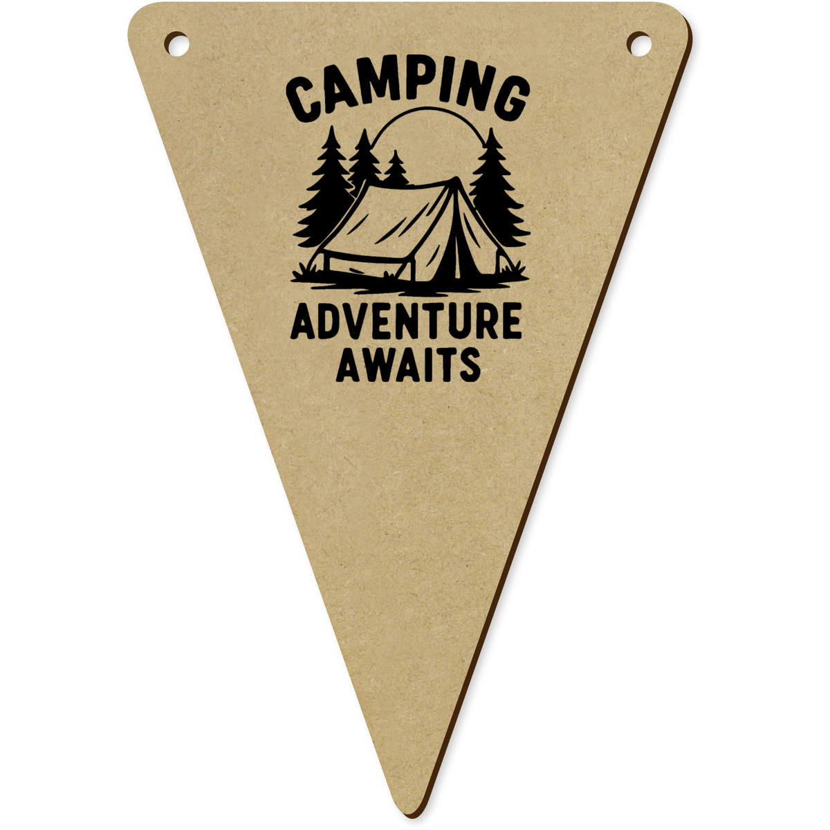 5 x 'Camping Adventure Awaits' MDF Bunting Flags - 14cm - MDF Pennants for Parties, Nurseries, Weddings and Home Decor (BN00091055)