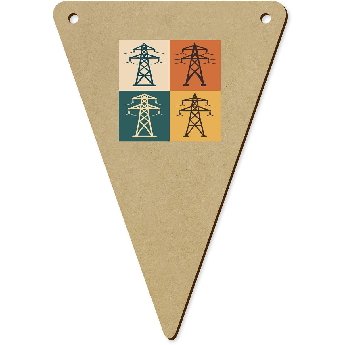 5 x 'Power Transmission Tower' MDF Bunting Flags - 14cm - MDF Pennants for Parties, Nurseries, Weddings and Home Decor (BN00091869)