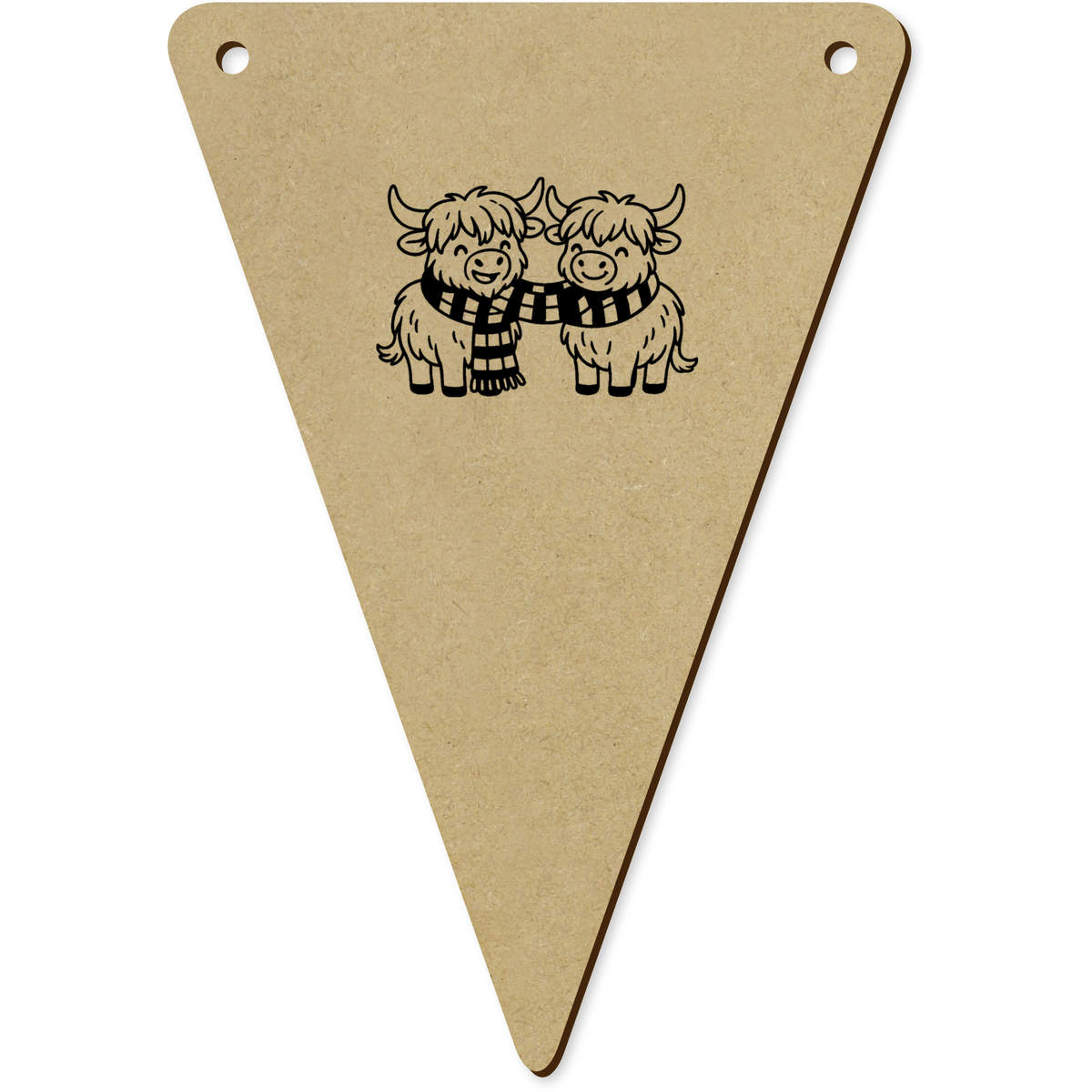 5 x 'Winter Highland Cows' MDF Bunting Flags - 14cm - MDF Pennants for Parties, Nurseries, Weddings and Home Decor (BN00092333)