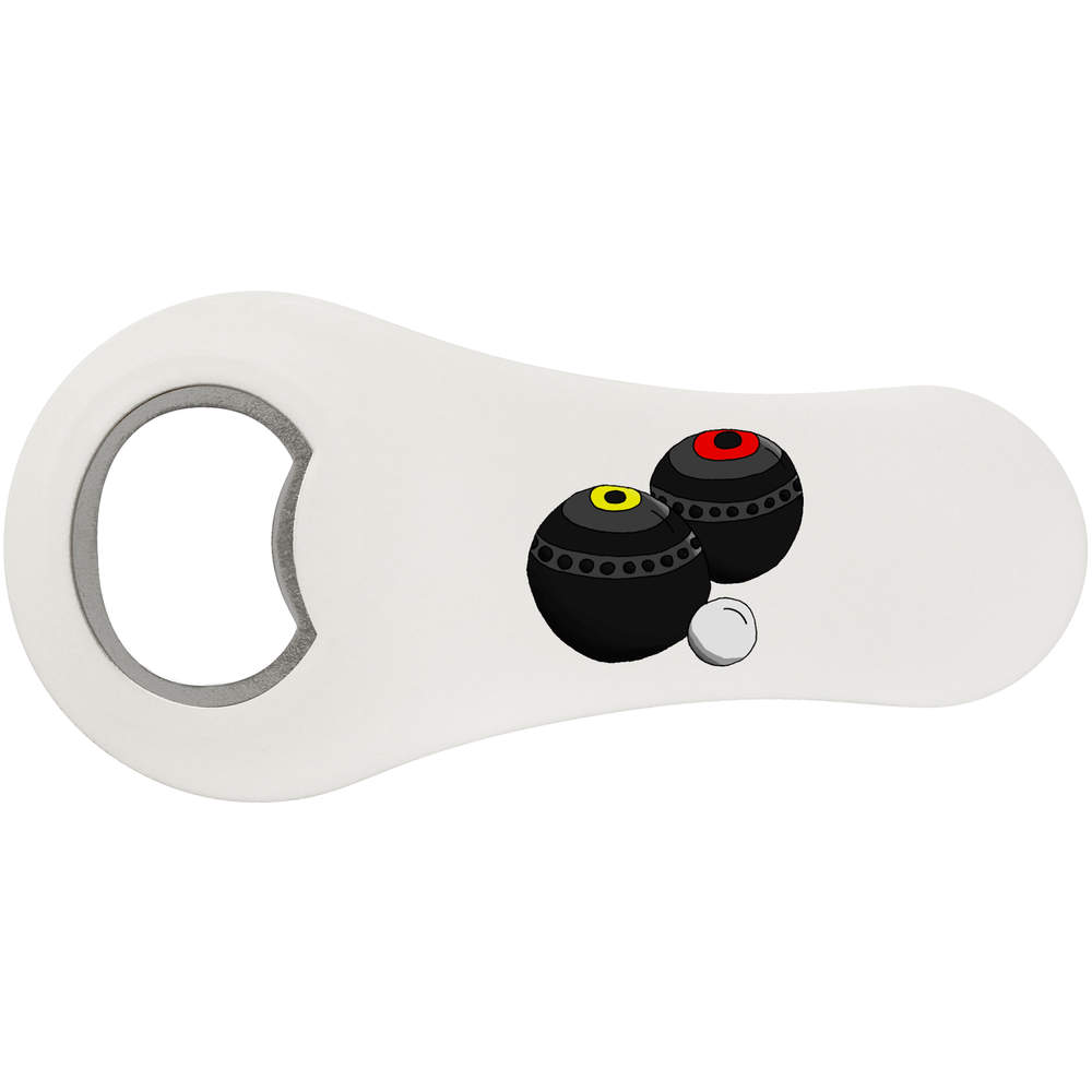 'Lawn Bowls' Magnetic Bottle Opener / Fridge Magnet - Lawn Bowling Black Balls Game Graphic - Flat Bar Tool for Beer, Soft Drinks, Kitchens and Home Bars (BO00040882)