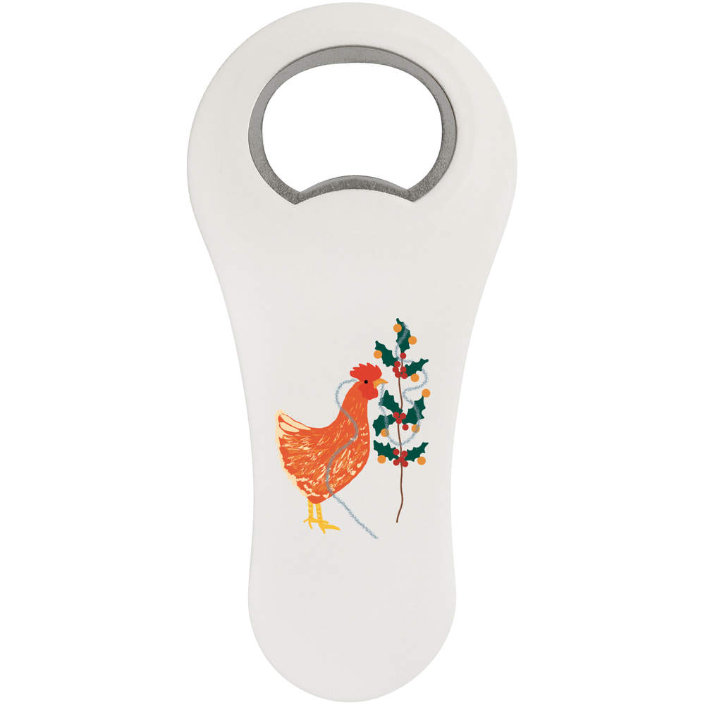 'Chicken decorating the holly bush' Bottle Opener Fridge Magnet (BO00077825)