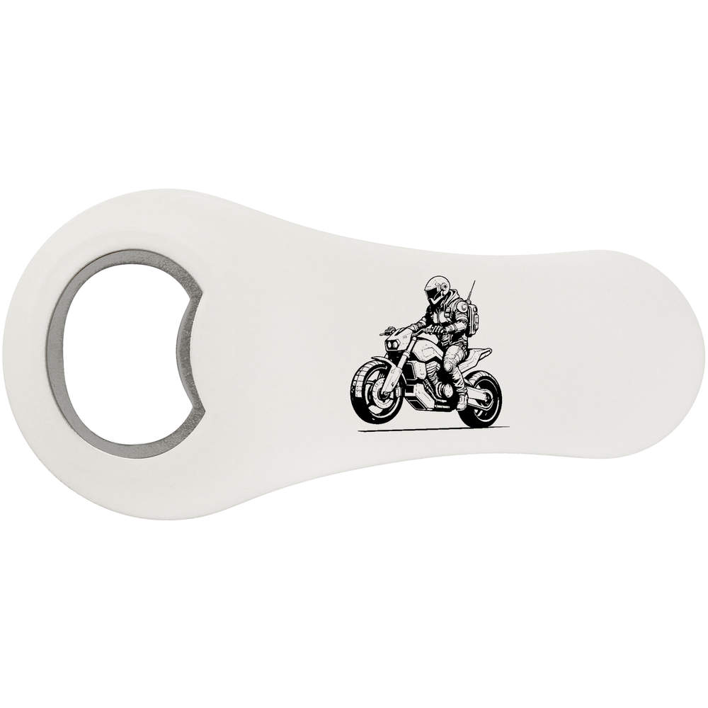 'Cyberpunk Nomad Riding Motorcycle' Bottle Opener Fridge Magnet (BO00080373)