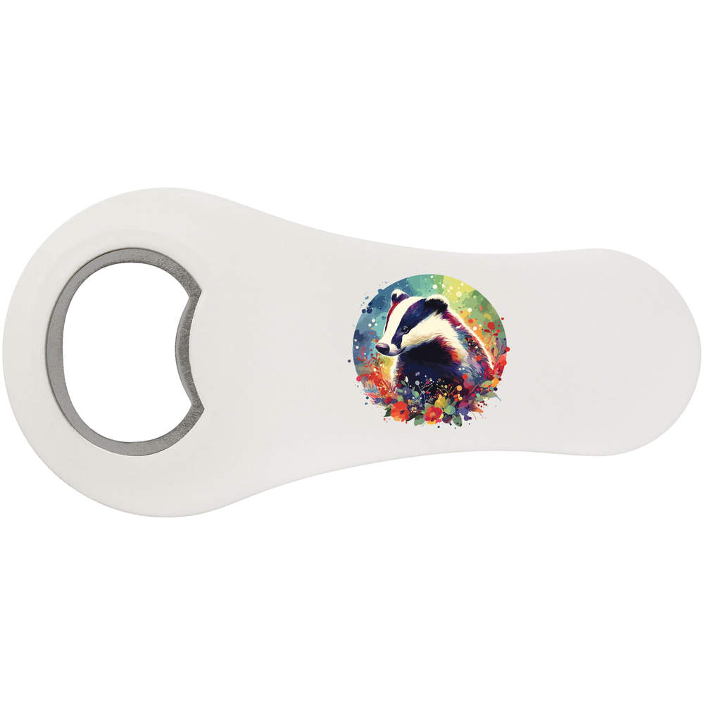 'Colourful Badger With Wild Flowers' Bottle Opener Fridge Magnet (BO00084009)