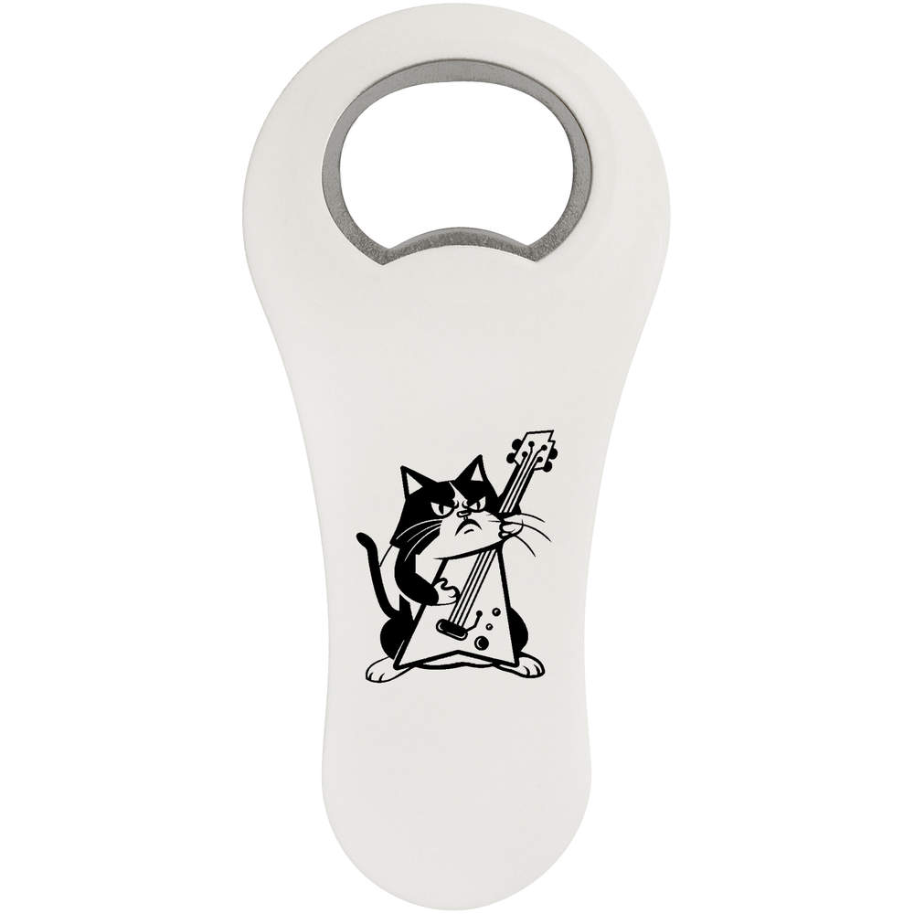 'Mad Cat Playing Electric Guitar' Bottle Opener Fridge Magnet (BO00085967)