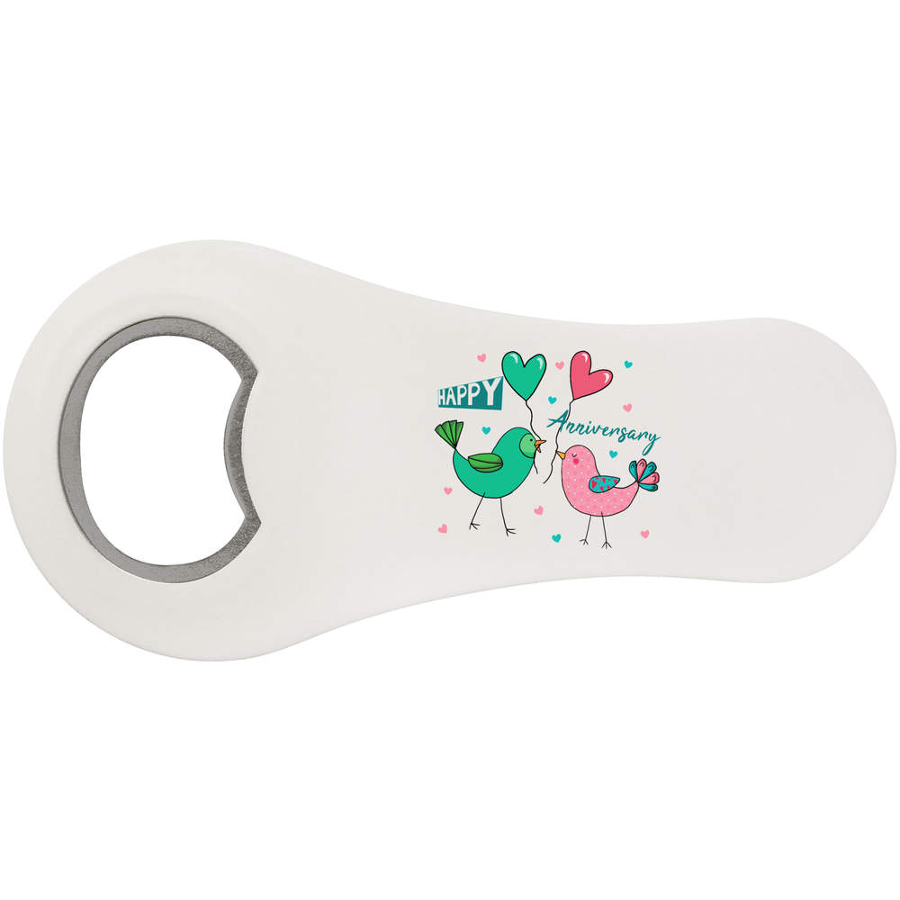 'Anniversary Lovebirds' Magnetic Bottle Opener / Fridge Magnet - Flat Bar Tool for Beer, Soft Drinks, Kitchens and Home Bars (BO00087990)