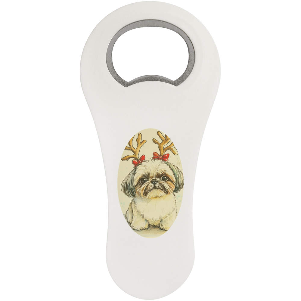 'Shih Tzu Dog Wearing Reindeer Antlers' Bottle Opener Fridge Magnet (BO00089448)