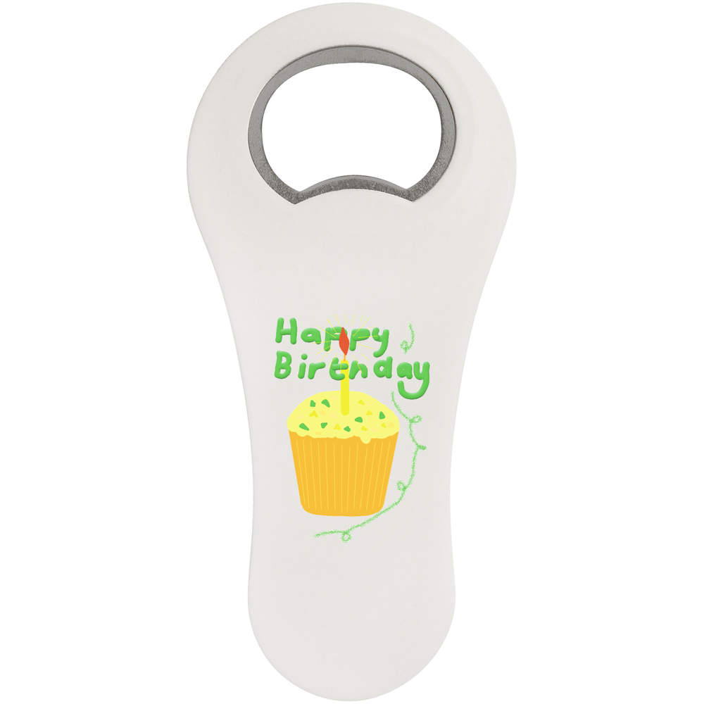 'Happy Birthday Cup Cake ' Magnetic Bottle Opener / Fridge Magnet - Flat Bar Tool for Beer, Soft Drinks, Kitchens and Home Bars (BO00090500)