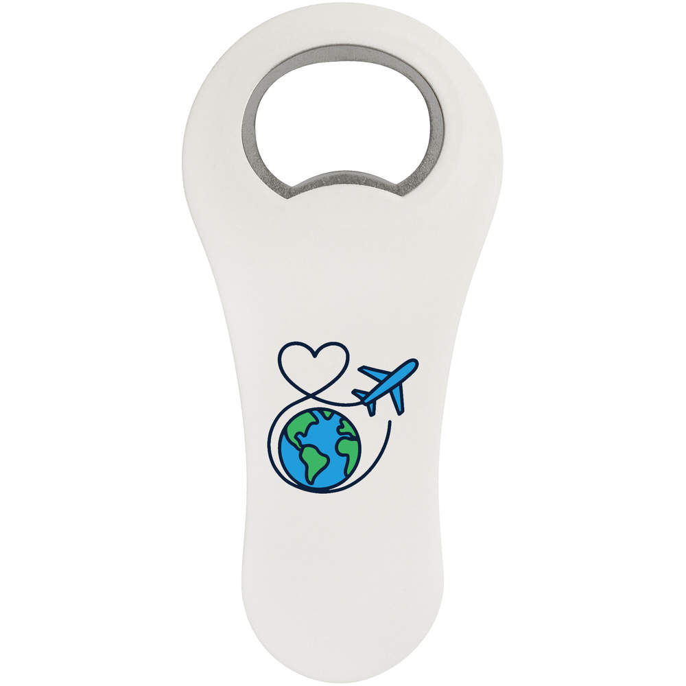 'World Travel Love' Magnetic Bottle Opener / Fridge Magnet - Flat Bar Tool for Beer, Soft Drinks, Kitchens and Home Bars (BO00093862)