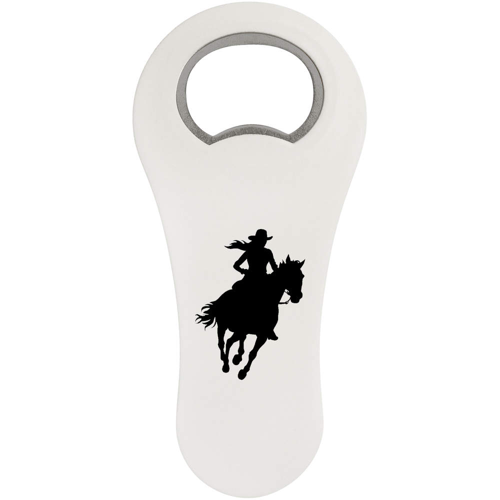 'Cowgirl Riding Horse' Magnetic Bottle Opener / Fridge Magnet - Flat Bar Tool for Beer, Soft Drinks, Kitchens and Home Bars (BO00094042)