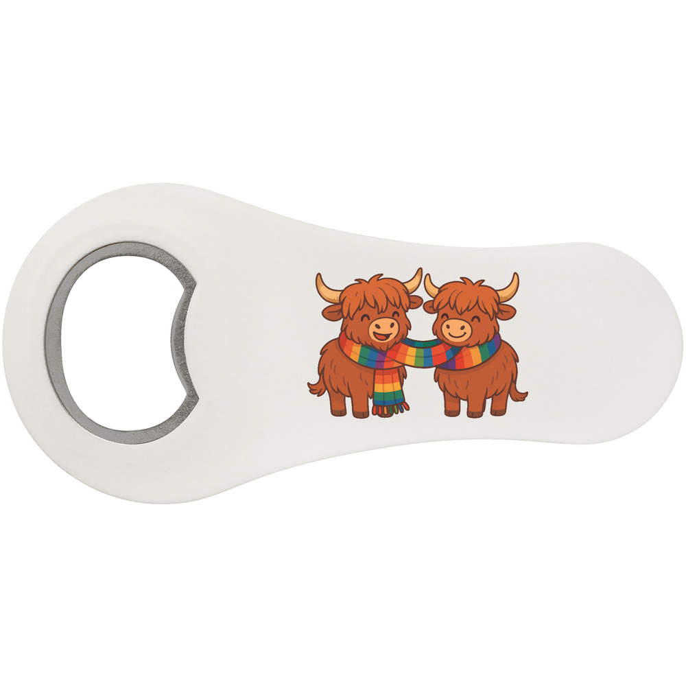 'Winter Highland Cows' Magnetic Bottle Opener / Fridge Magnet - Flat Bar Tool for Beer, Soft Drinks, Kitchens and Home Bars (BO00097136)