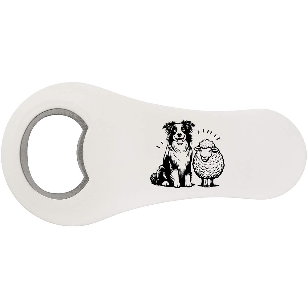 'Border Collie With Sheep' Magnetic Bottle Opener / Fridge Magnet - Flat Bar Tool for Beer, Soft Drinks, Kitchens and Home Bars (BO00097374)