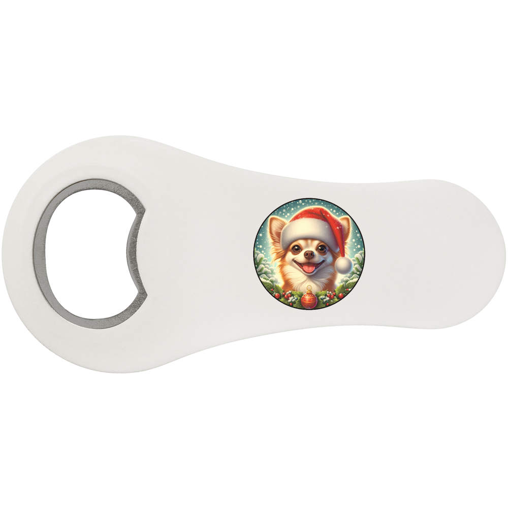 'Chihuahua In Santa Hat' Magnetic Bottle Opener / Fridge Magnet - Flat Bar Tool for Beer, Soft Drinks, Kitchens and Home Bars (BO00098545)