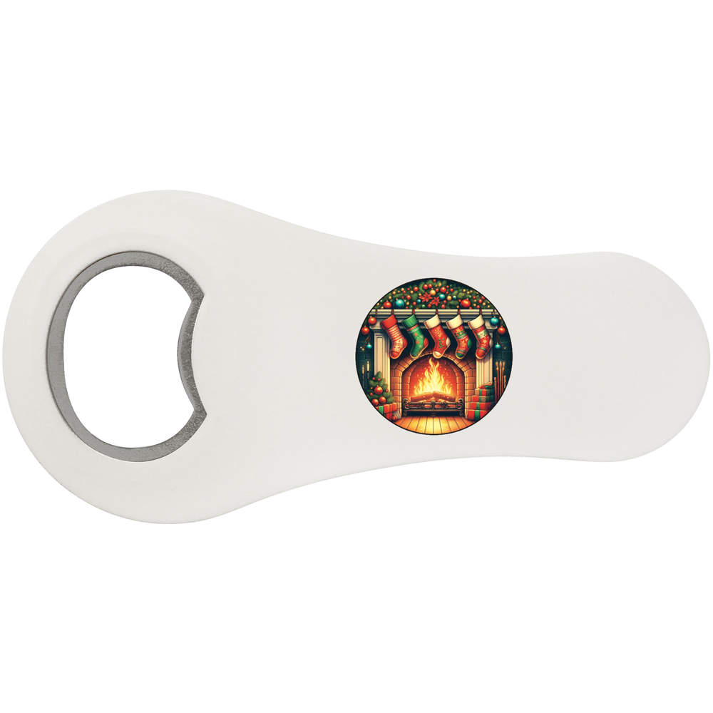 'Fireplace With Stockings' Magnetic Bottle Opener / Fridge Magnet - Flat Bar Tool for Beer, Soft Drinks, Kitchens and Home Bars (BO00099273)