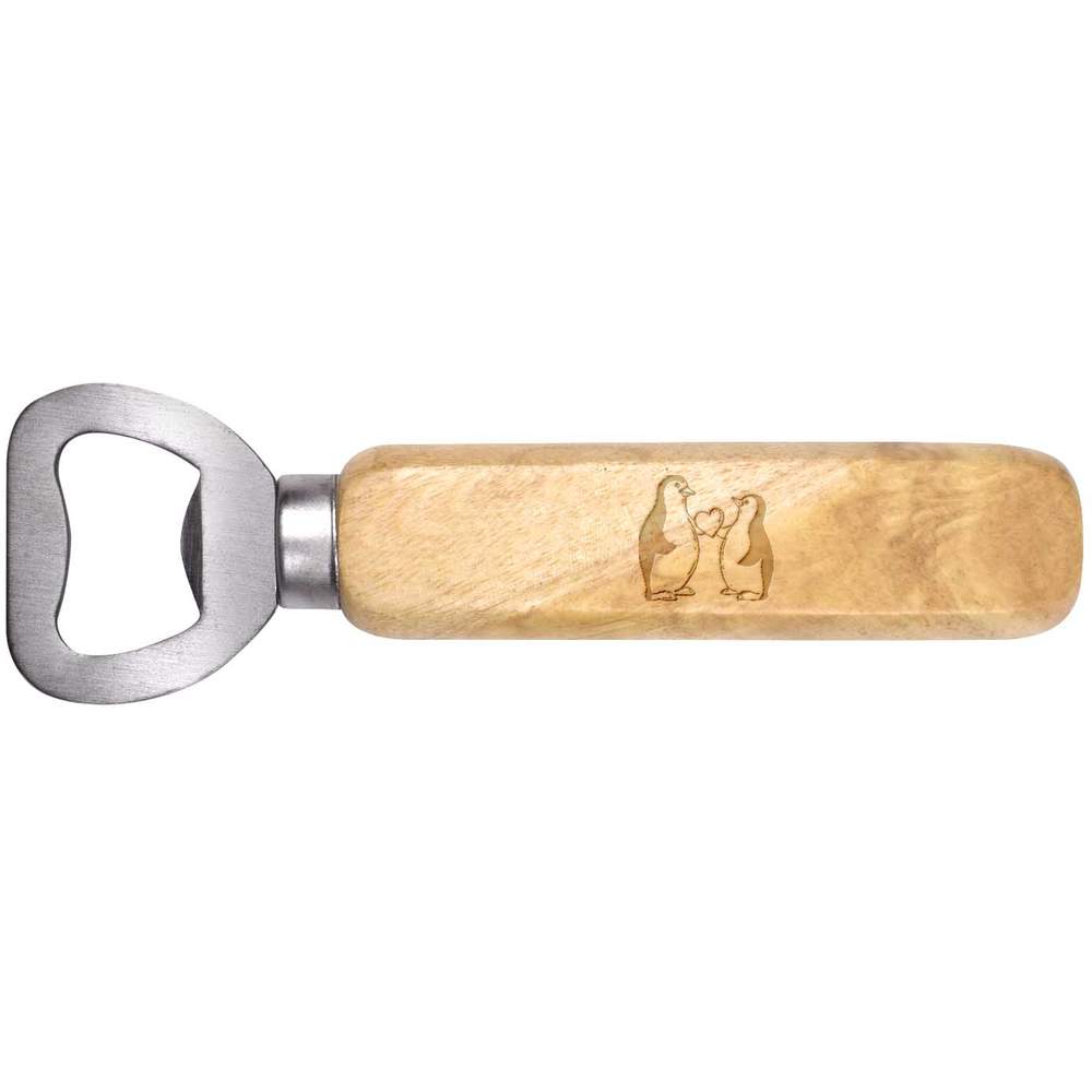 'Love Penguins' Wooden Bottle Opener - Handheld Bar Tool for Beer, Soft Drinks, Kitchens and Home Bars (BO00056024)