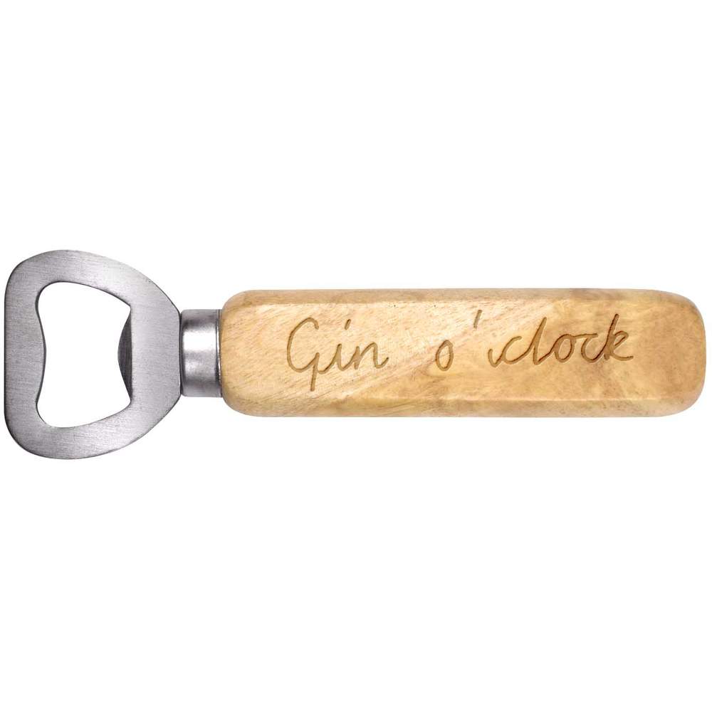 'Gin O'Clock Text' Wooden Bottle Opener (BO00068587)