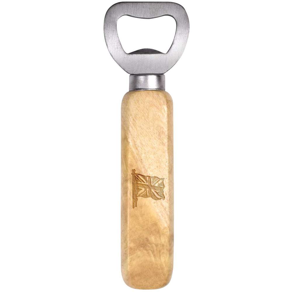'Union Jack On Flag Pole' Wooden Bottle Opener - Handheld Bar Tool for Beer, Soft Drinks, Kitchens and Home Bars (BO00085773)