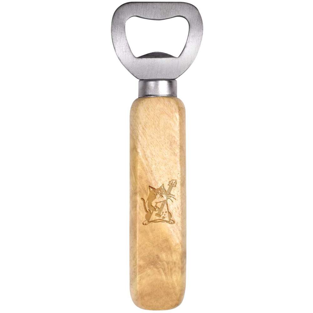 'Mad Cat Playing Electric Guitar' Wooden Bottle Opener (BO00085968)