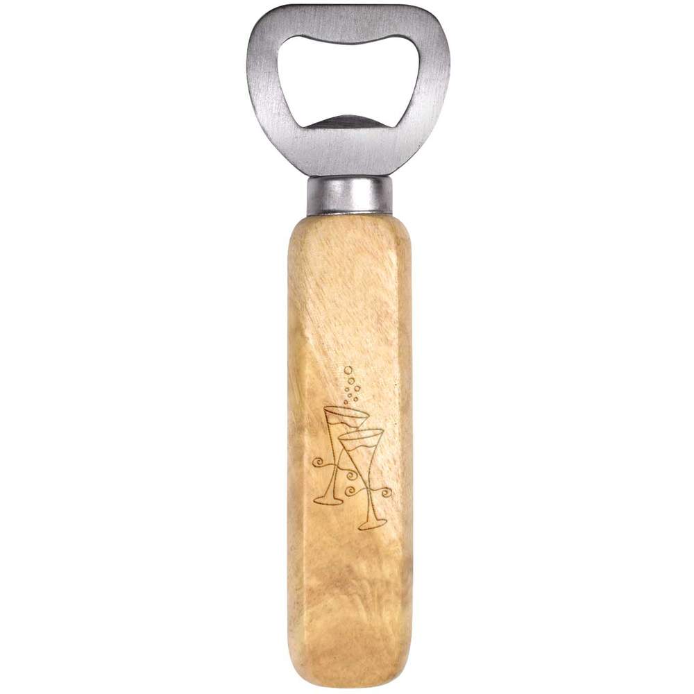 'Champagne Glasses' Wooden Bottle Opener - Handheld Bar Tool for Beer, Soft Drinks, Kitchens and Home Bars (BO00098215)