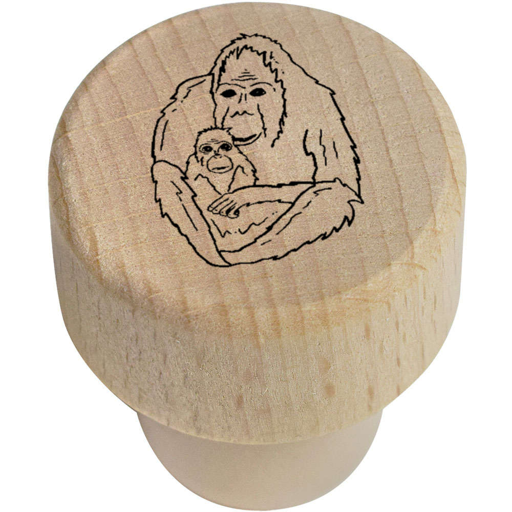 19mm 'Orangutan With Baby' Wooden Bottle Stopper / Cork (BS00004642)
