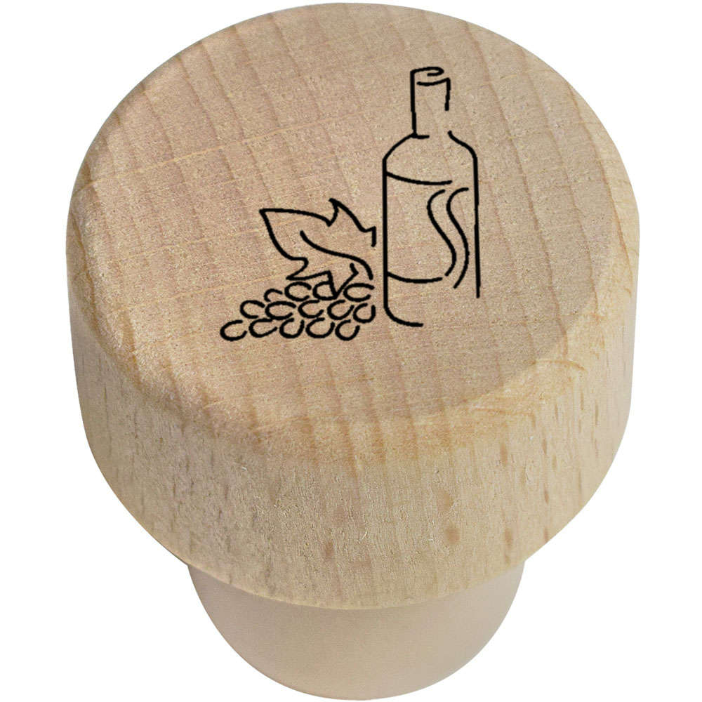 19mm 'Wine Bottle & Grapes' Wooden Bottle Stopper / Cork (BS00005932)