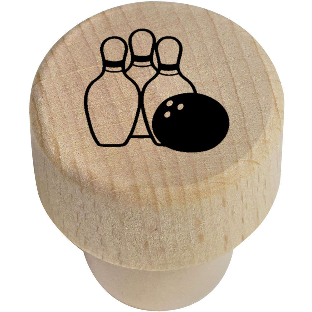 19mm 'Bowling Ball & Pins' Wooden Bottle Stopper / Cork (BS00012746)