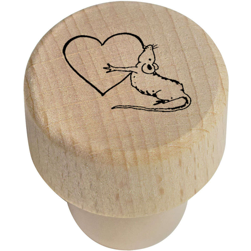 19mm 'Rat Hugging Heart' Wooden Bottle Stopper / Cork (BS00017416)