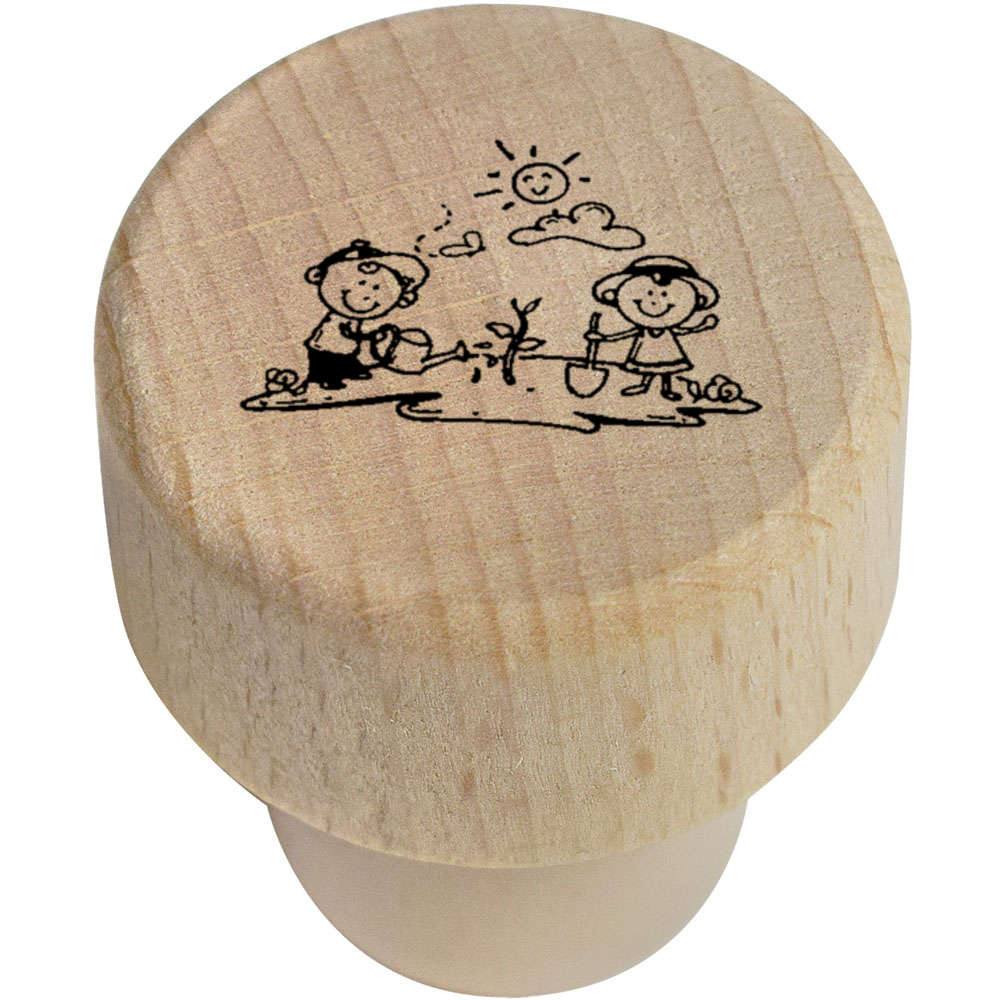 19mm 'Children Gardening' Wooden Bottle Stopper / Cork (BS00018227)