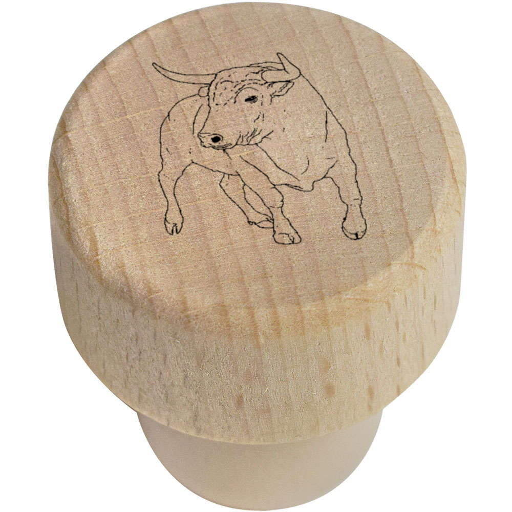 19mm 'Charging Bull' Wooden Bottle Stopper / Cork (BS00020021)