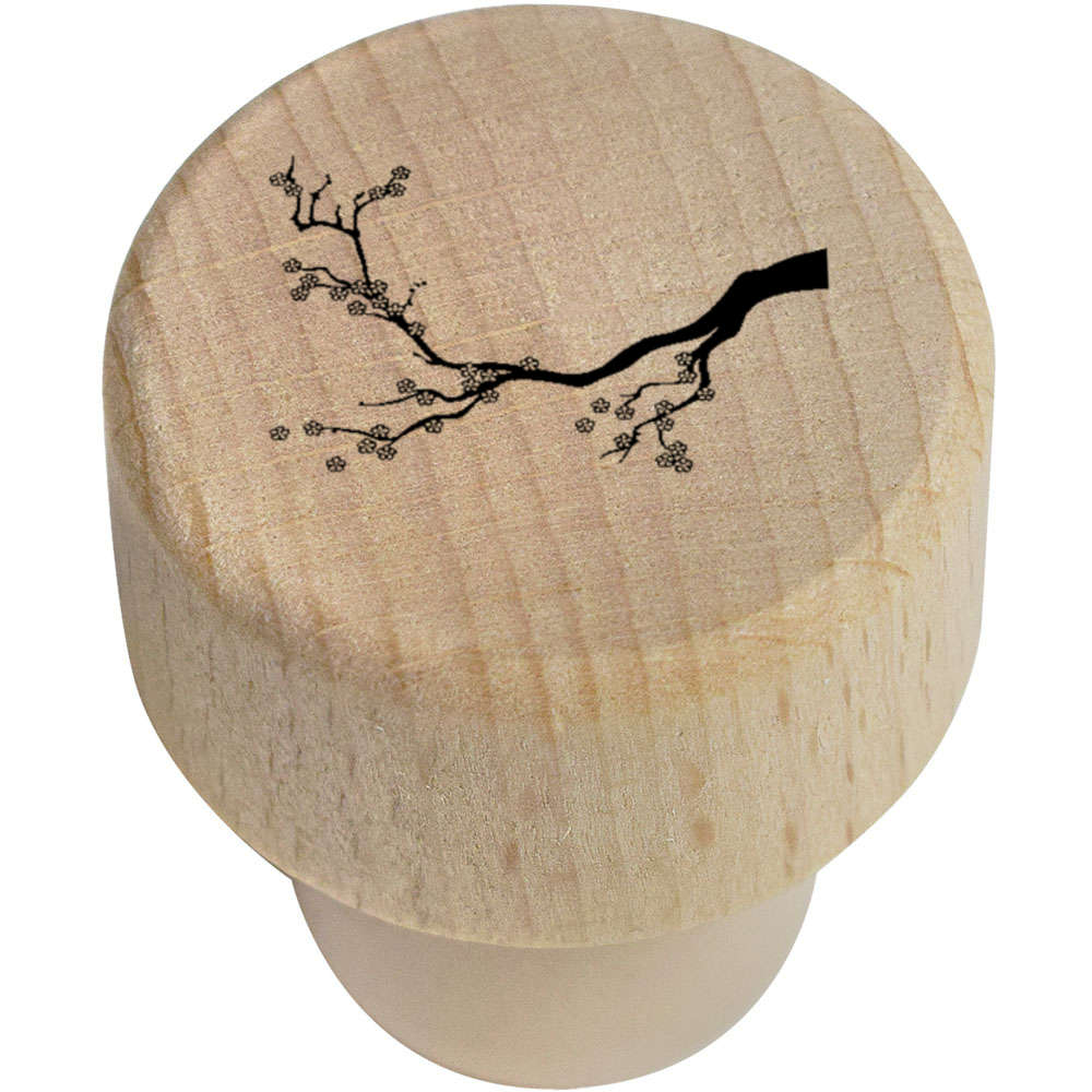 19mm 'Cherry Blossom Branch' Wooden Bottle Stopper / Cork (BS00023921)