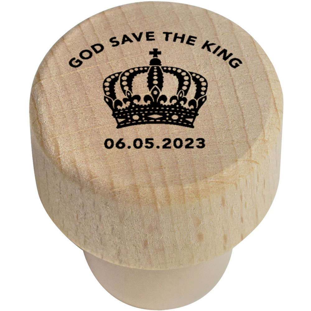 19mm 'God Save The King' Wooden Bottle Stopper / Cork (BS00025145)