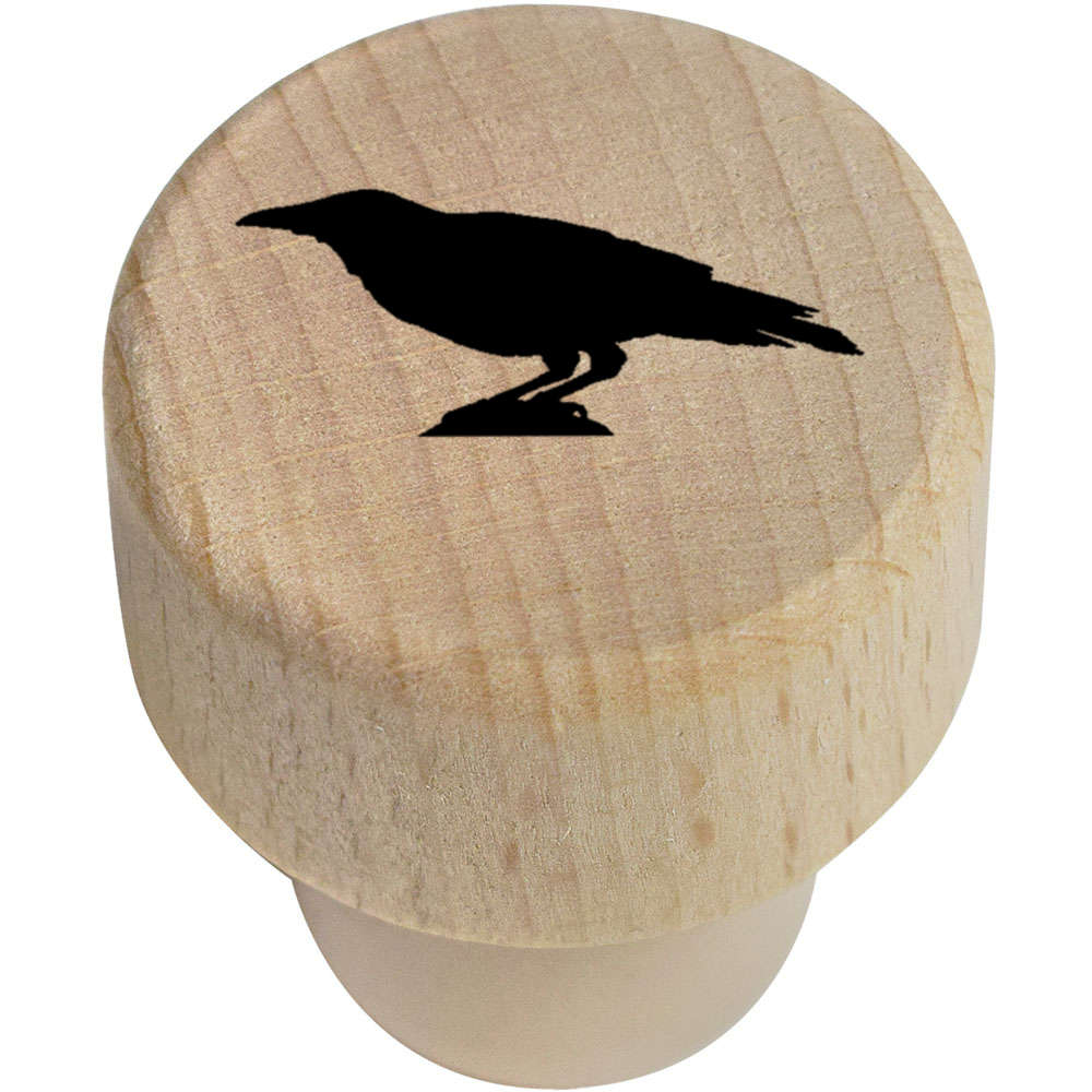 'Perched Crow Silhouette' Wooden Bottle Stopper / Cork - 19mm - Reusable Wooden Wine Sealer / Cork for Kitchens, Bars and Bottle Gifts (BS00025489)