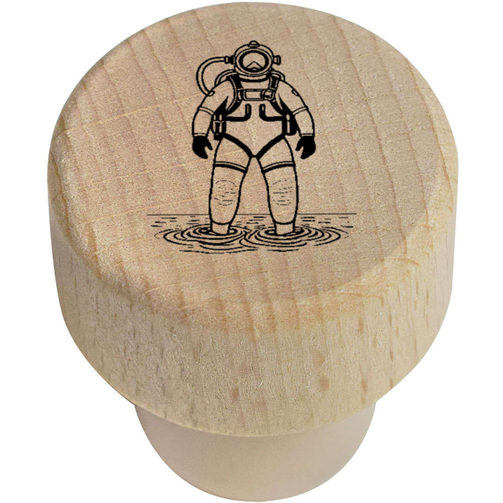 'Deep Sea Diver' Wooden Bottle Stopper / Cork - 19mm - Reusable Wooden Wine Sealer / Cork for Kitchens, Bars and Bottle Gifts (BS00027617)