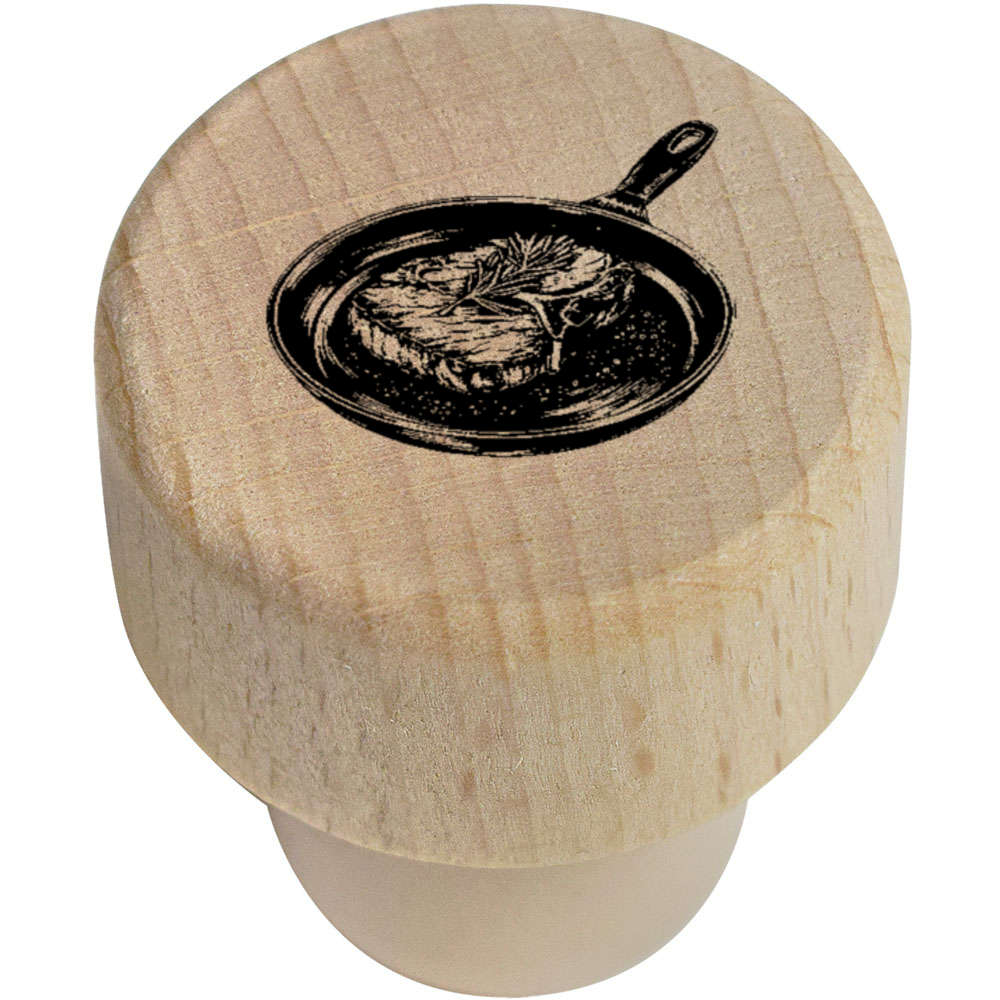 19mm 'Steak in a Frying Pan' Wooden Bottle Stopper / Cork (BS00028038)