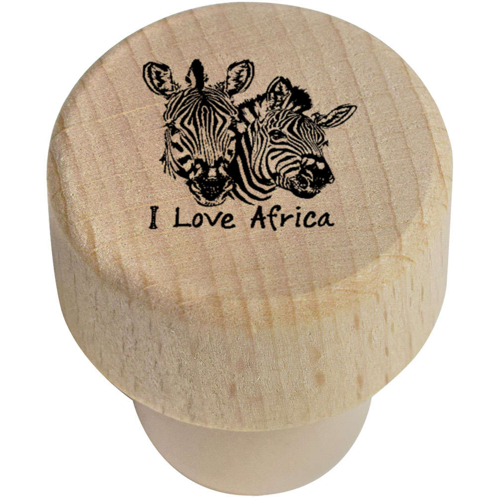 19mm 'I Love Africa with Two Zebras' Wooden Bottle Stopper / Cork (BS00028051)
