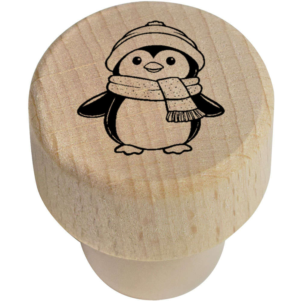 19mm 'Cute Penguin Wearing Scarf' Wooden Bottle Stopper / Cork (BS00030653)