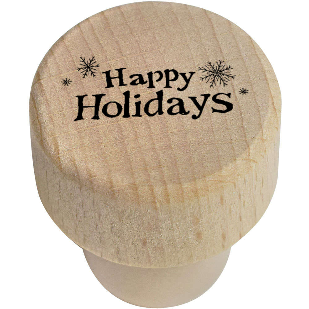 19mm 'Happy Holidays with Snowflakes' Wooden Bottle Stopper / Cork (BS00030673)