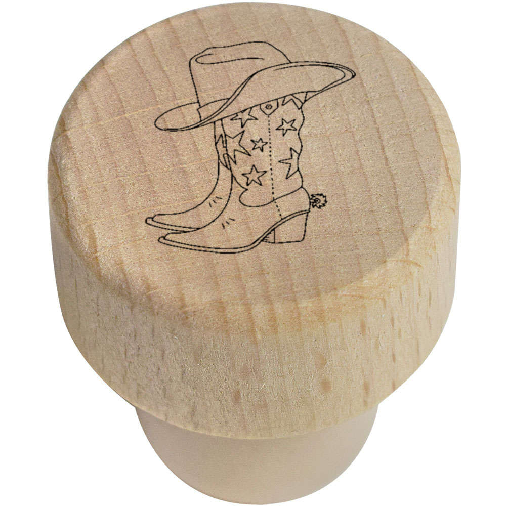 19mm 'Star Cowboy Boots & Hat' Wooden Bottle Stopper / Cork (BS00031378)