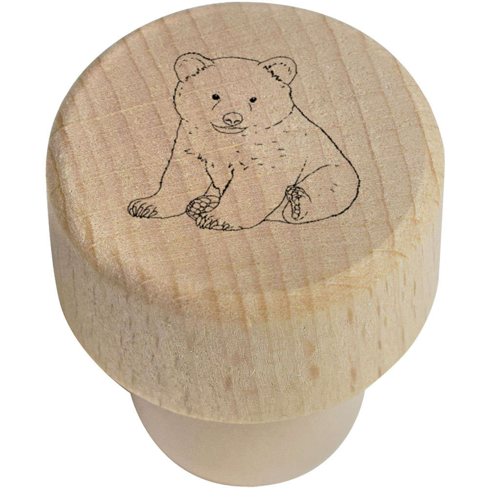 19mm 'Bear Cub Sitting' Wooden Bottle Stopper / Cork (BS00031726)