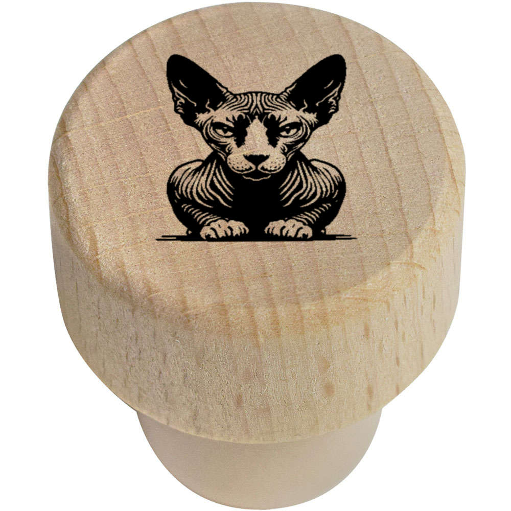 19mm 'Crouching Sphynx Cat' Wooden Bottle Stopper / Cork (BS00031734)