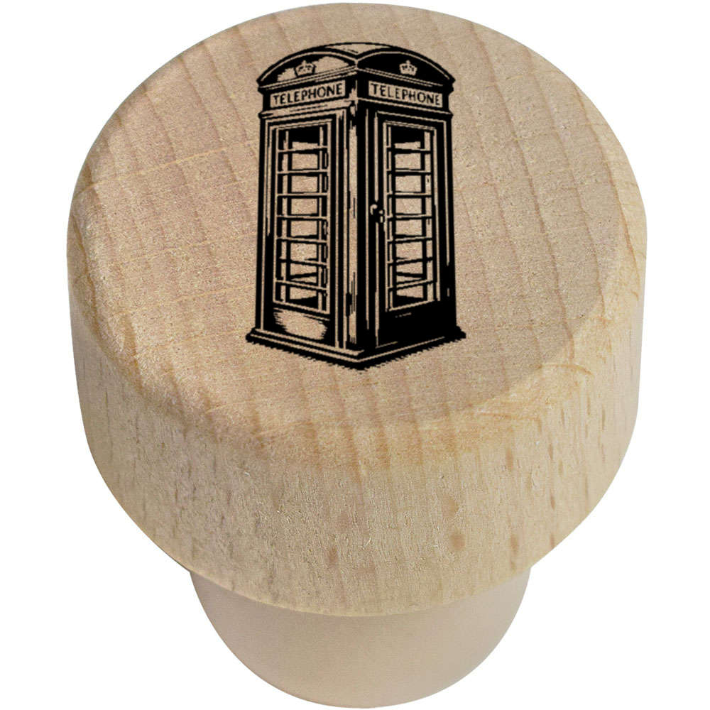 19mm 'British Telephone Kiosk' Wooden Bottle Stopper / Cork (BS00031736)