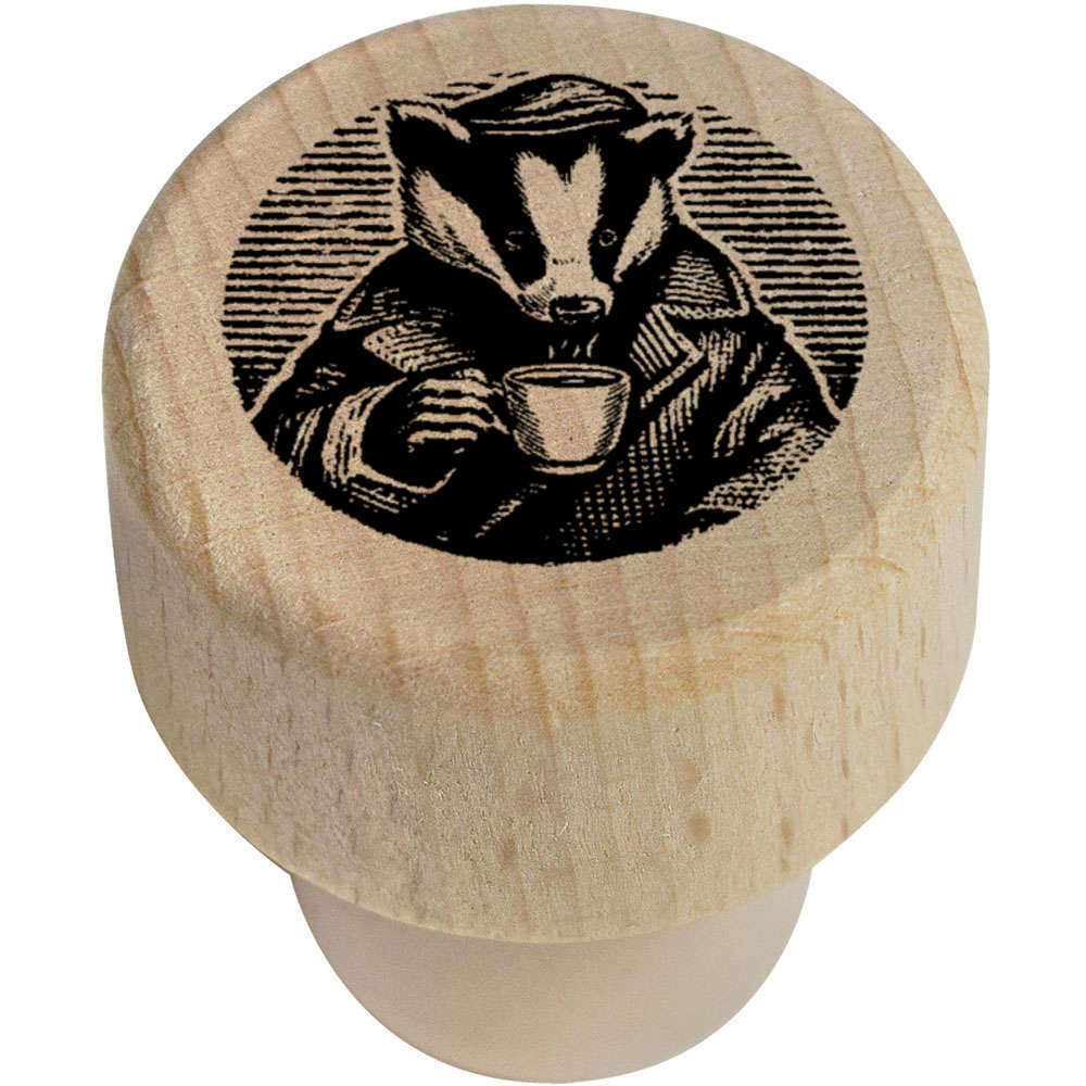 19mm 'Badger with Coffee' Wooden Bottle Stopper / Cork (BS00032619)