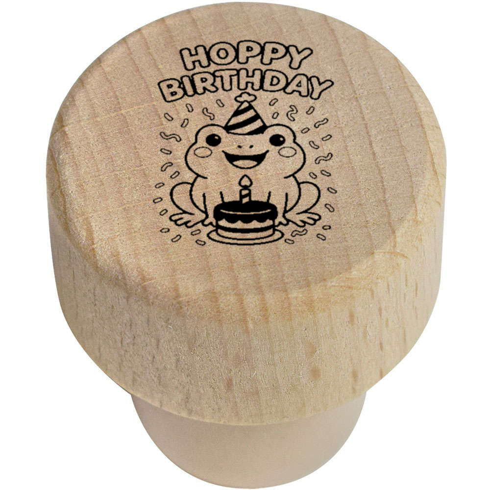 19mm 'Happy Birthday Frog' Wooden Bottle Stopper / Cork (BS00032703)