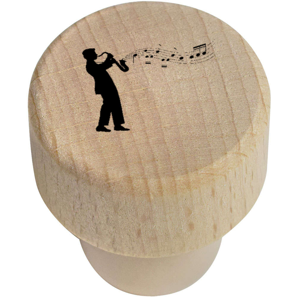 19mm 'Saxaphone Player' Wooden Bottle Stopper / Cork (BS00033038)