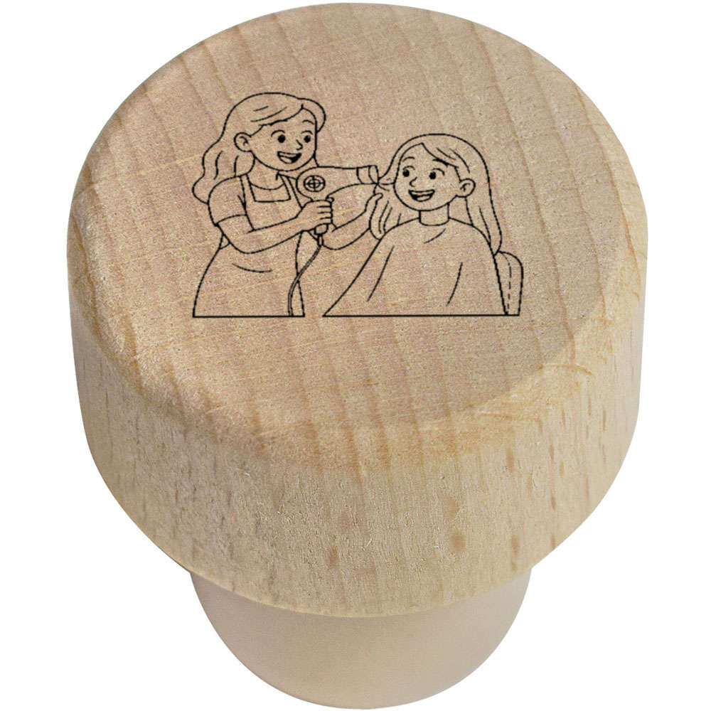 19mm 'Hair Stylist & Client' Wooden Bottle Stopper / Cork (BS00033621)