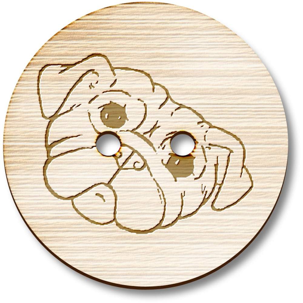 8 x 23mm 'Pug Dog Face' Round Wooden Buttons (BT00003868)