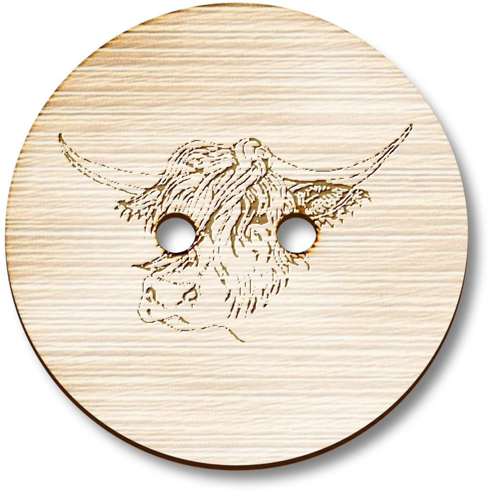 8 x 23mm 'Highland Cow' Round Wooden Buttons (BT00016420)