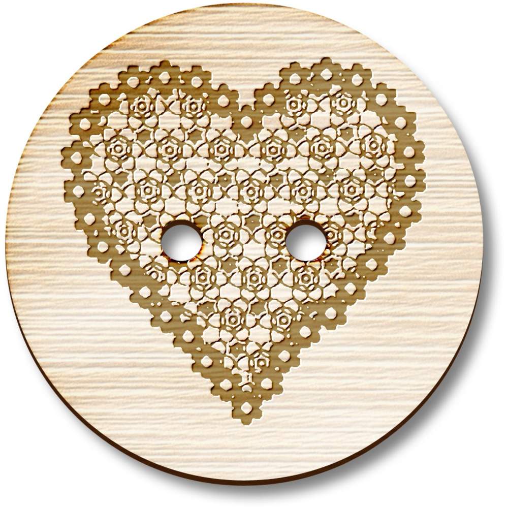 8 x 23mm 'Lace Heart' Round Wooden Buttons (BT00021754)